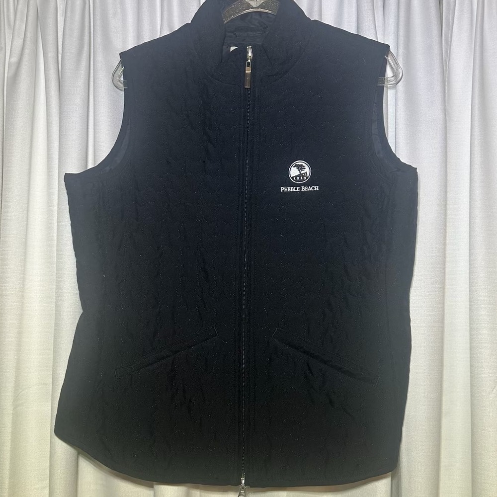Pebble Beach Classic Quilted Vest Women's Size M Black Full Zip Pockets Golf